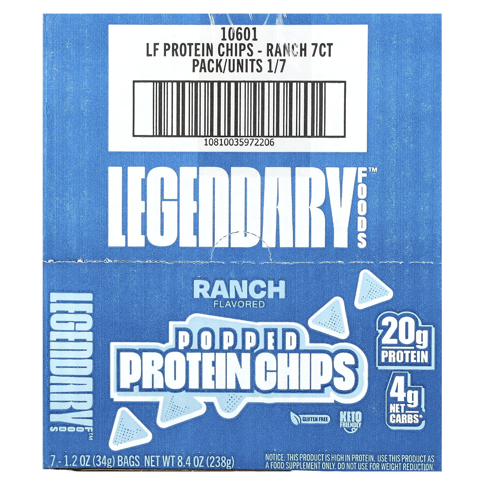 Legendary Foods, Popped Protein Chips, Ranch, 7 Bags, 1.2 oz (34 g) Each - Image 2