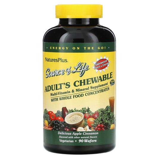 NaturesPlus, Source of Life, Adult's Chewable Multi-Vitamin & Mineral Supplement, Delicious Apple Cinnamon, 90 Wafers - Image 1