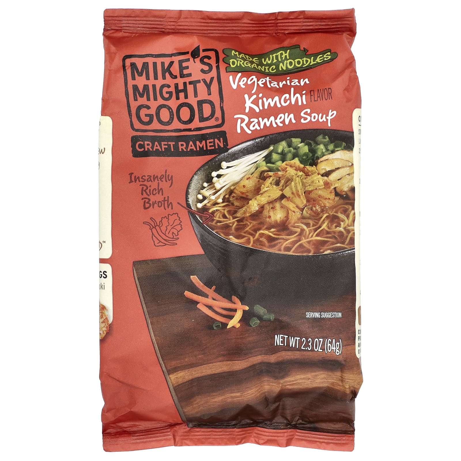 Mike's Mighty Good, Craft Ramen, Vegetarian Kimchi Ramen Soup, 2.3 oz (64 g) - Image 1