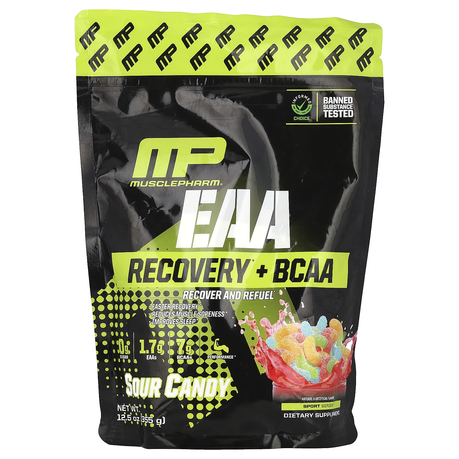 MusclePharm, EAA Recovery + BCAA, Sour Candy, 12.5 oz (355 g) - Image 1