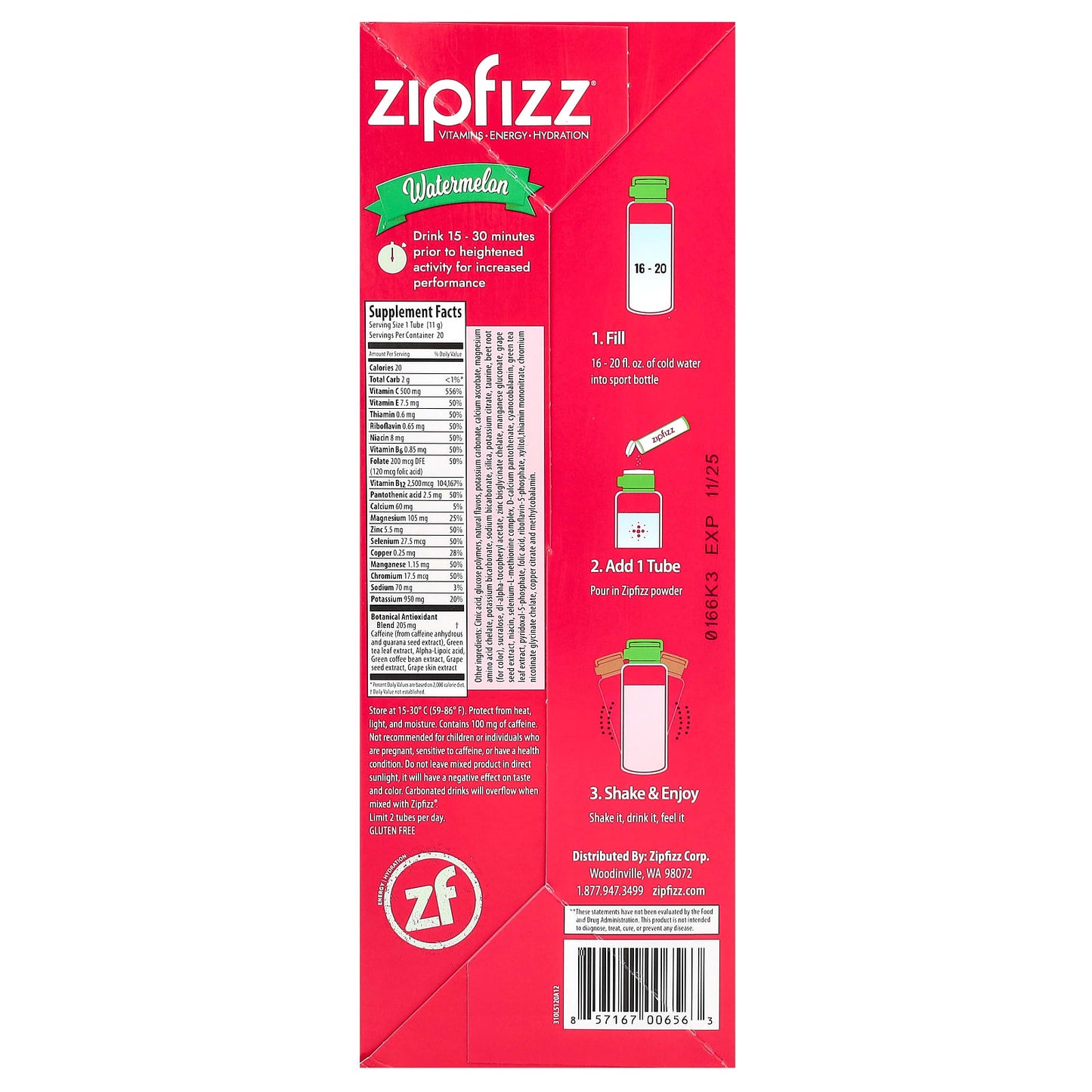 Zipfizz, Watermelon , 20 Tubes, 0.39 oz (11 g) Each - Image 2