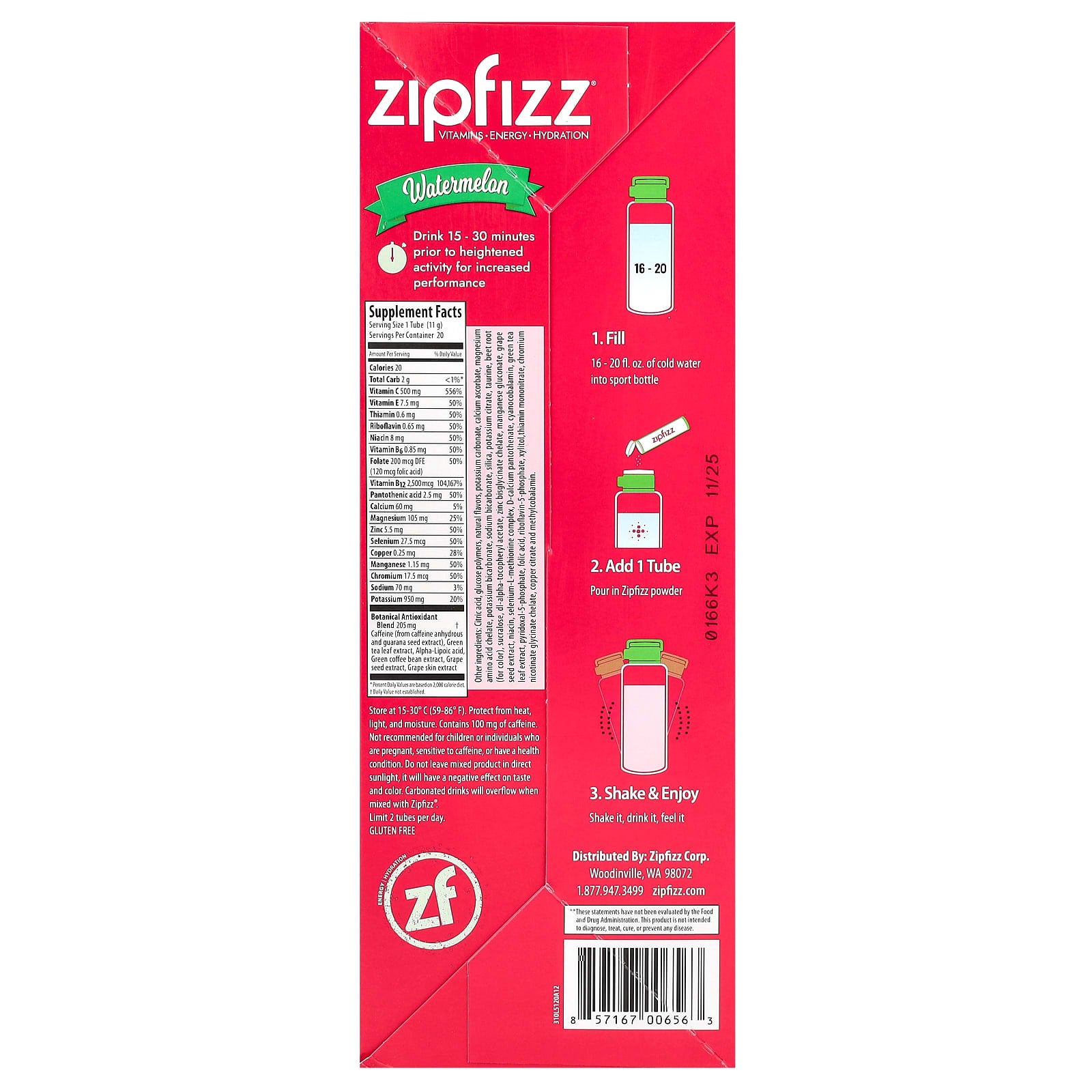 Zipfizz, Watermelon , 20 Tubes, 0.39 oz (11 g) Each - Image 2