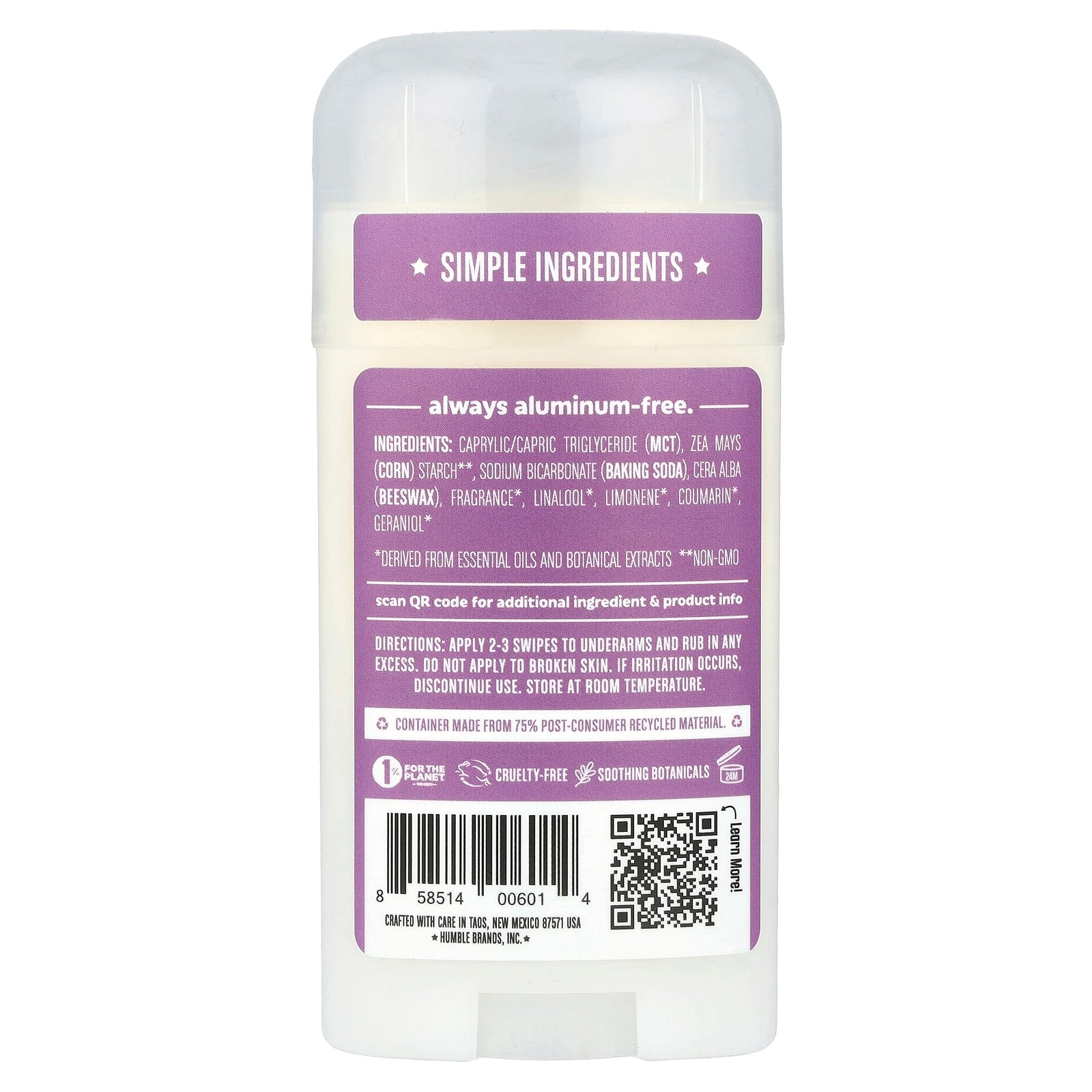 Natural Deodorant by Humble Brands, Aluminum-Free, Mountain Lavender - Image 2