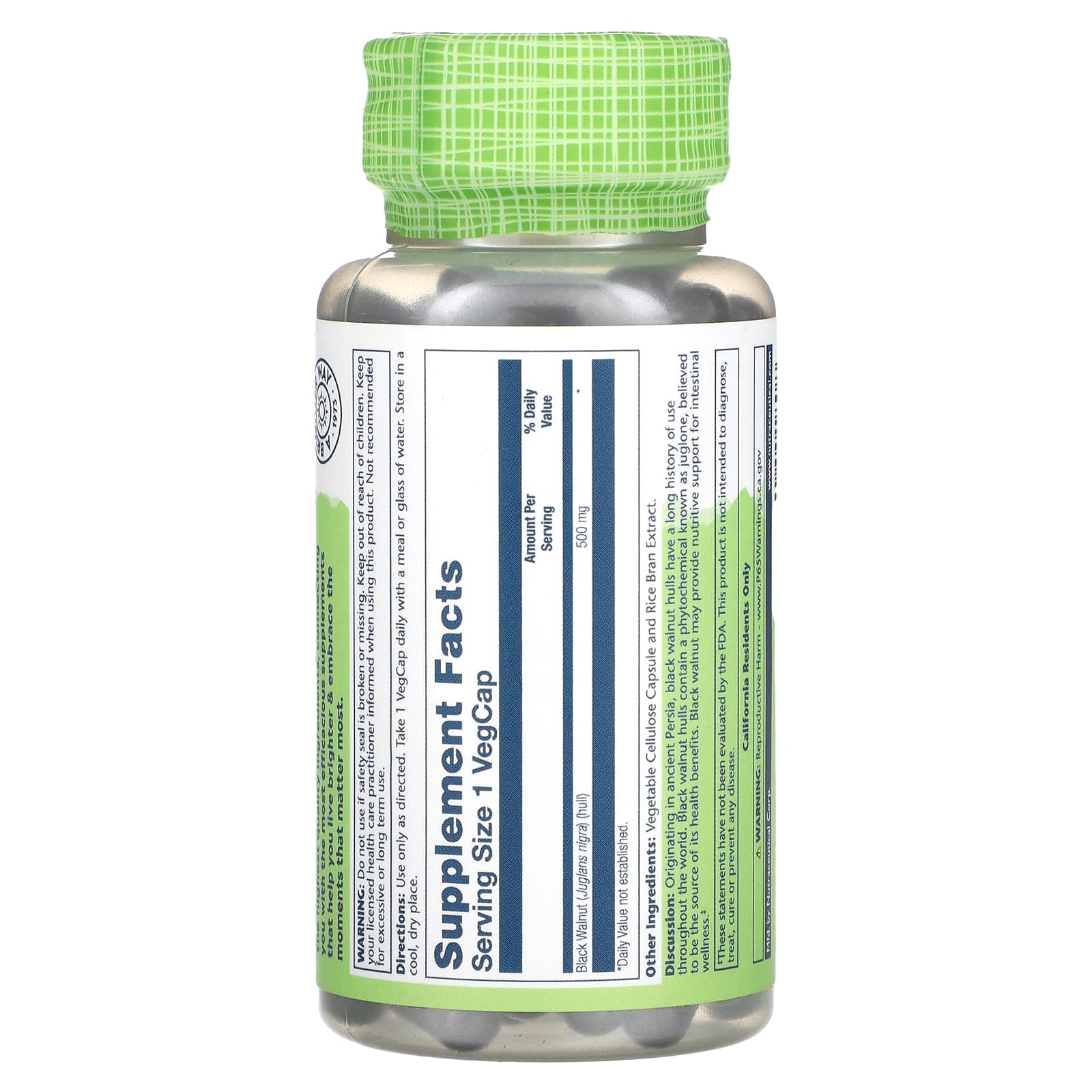 Solaray, True Herbs, Black Walnut , 500 mg , 100 VegCaps - Image 2