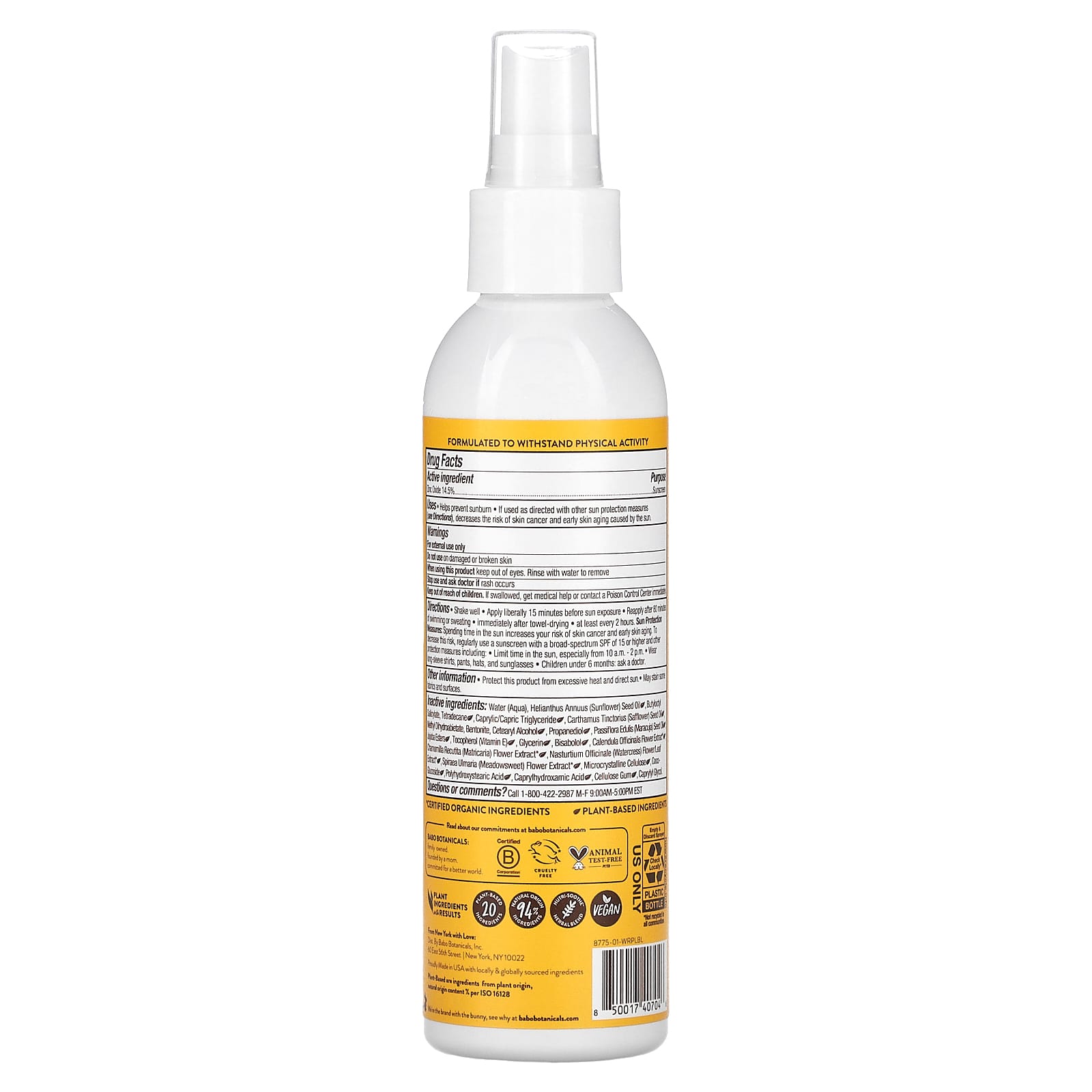 Babo Botanicals Swim & Sport Mineral Sunscreen Spray, SPF 30, 6 fl oz - Image 2