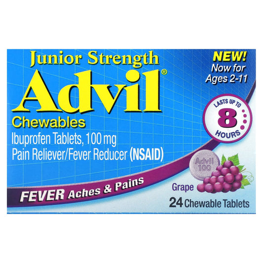Advil Junior Strength Grape 100mg, 24 Chewable Tablets for Kids 2-11 - Image 1