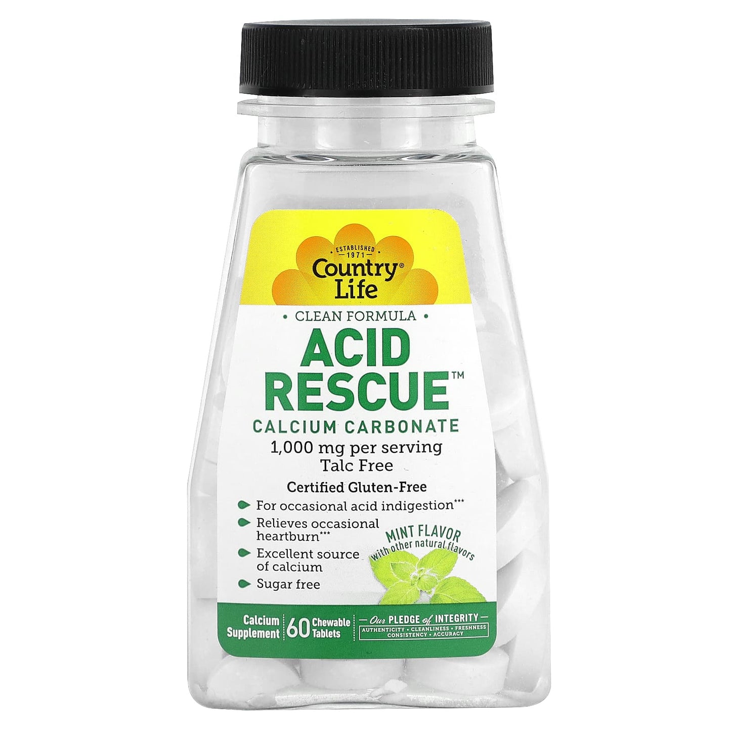 Country Life Acid Rescue Calcium Supplement, 60 Chewable Tablets - Image 1