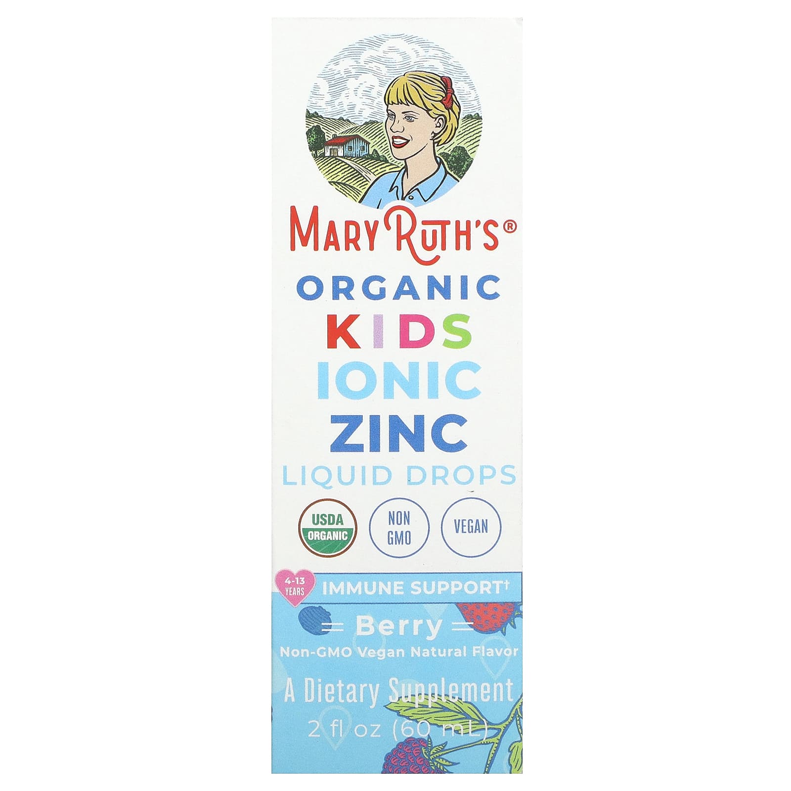 MaryRuth's, Organic Kids Ionic Zinc Liquid Drops, 4-13 Years, Berry, 2 fl oz (60 ml) - Image 1