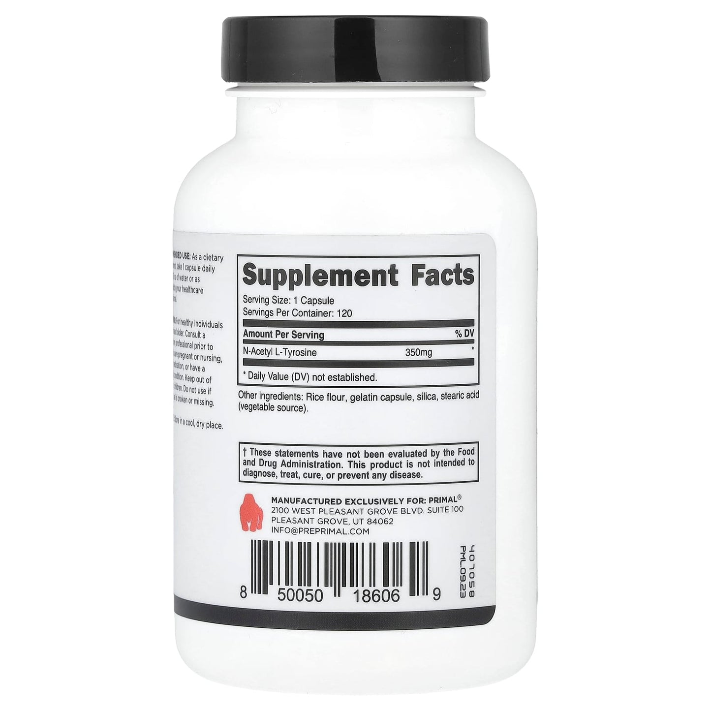 PrePrimal, N-Acetyl L-Tyrosine, 350 mg, 120 Capsules - Image 2