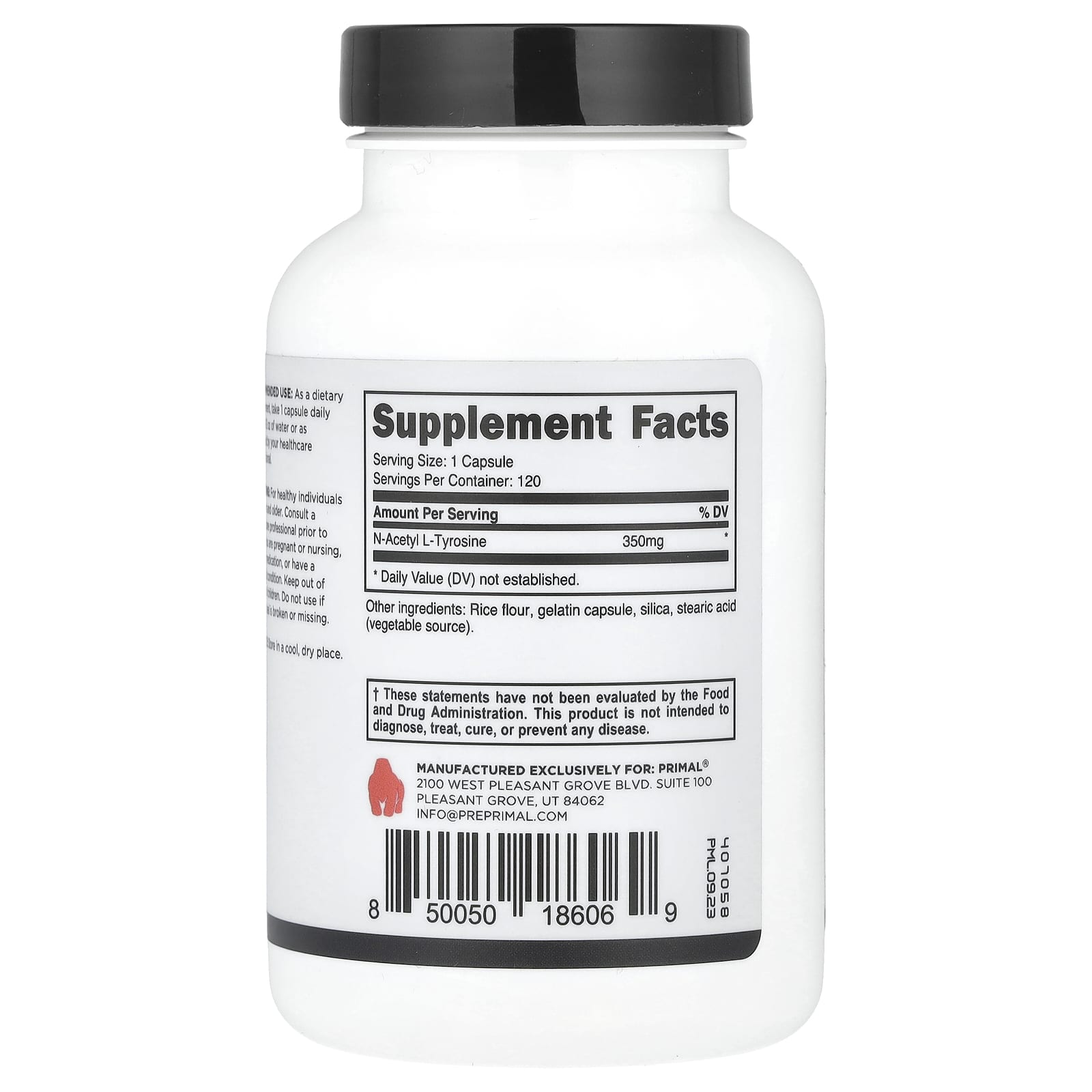 PrePrimal, N-Acetyl L-Tyrosine, 350 mg, 120 Capsules - Image 2
