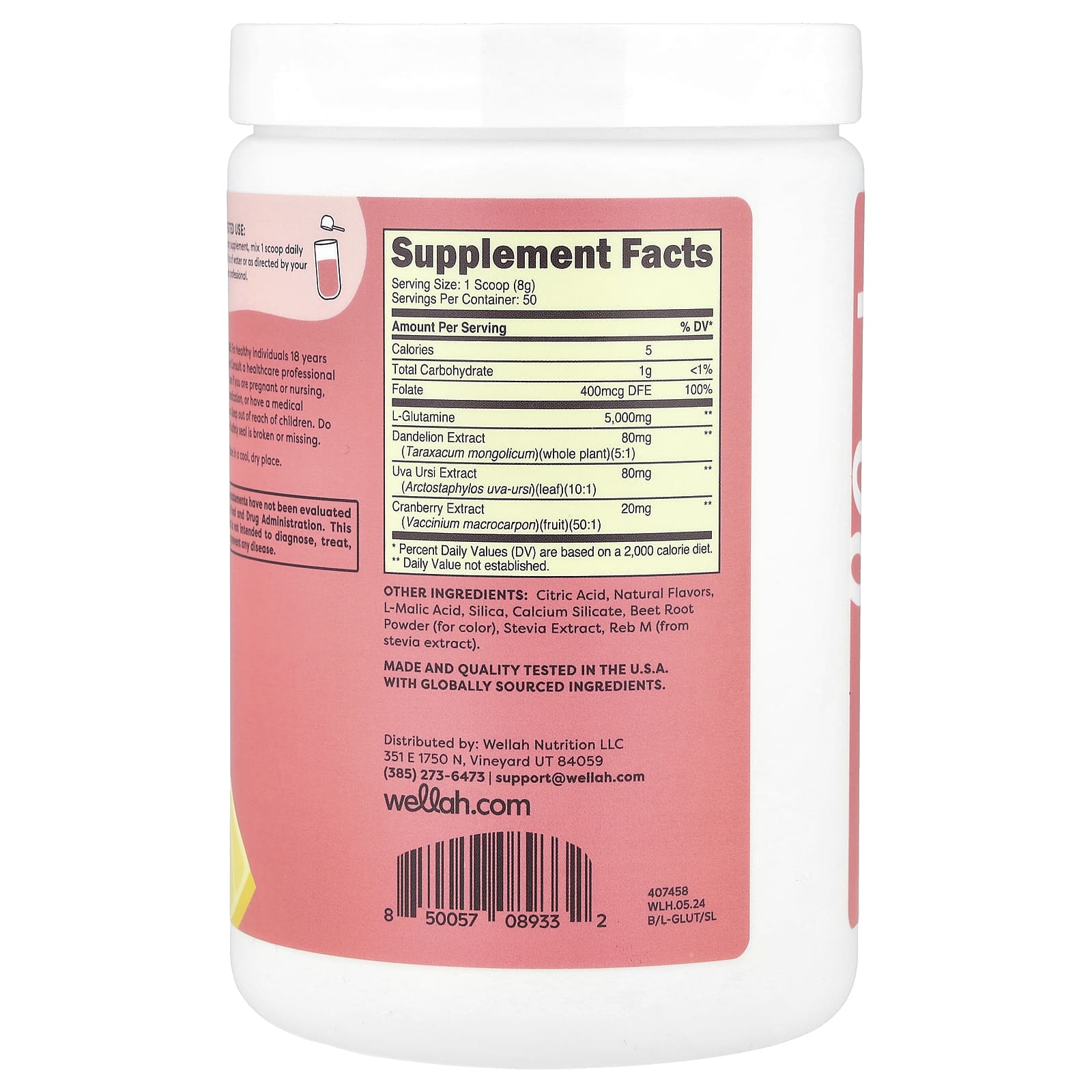Wellah, L-Glutamine, Strawberry Lemonade, 14.5 oz (405 g) - Image 2