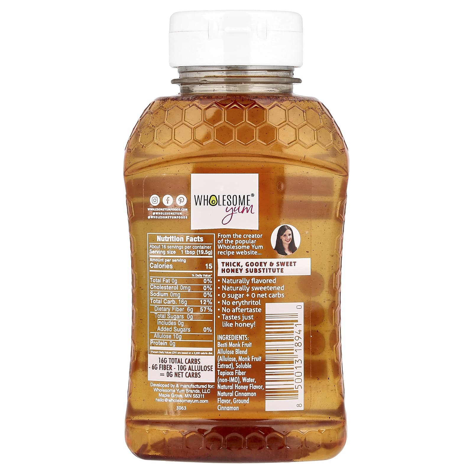 Wholesome Yum, Zero Sugar Honey Substitute, Cinnamon, 11 oz (312 g) - Image 2
