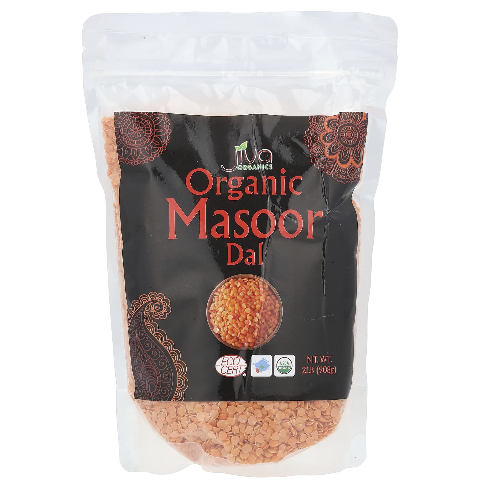 USDA Organic Masoor Dal by Jiva Organics - 2 lb (908 g) - Image 1