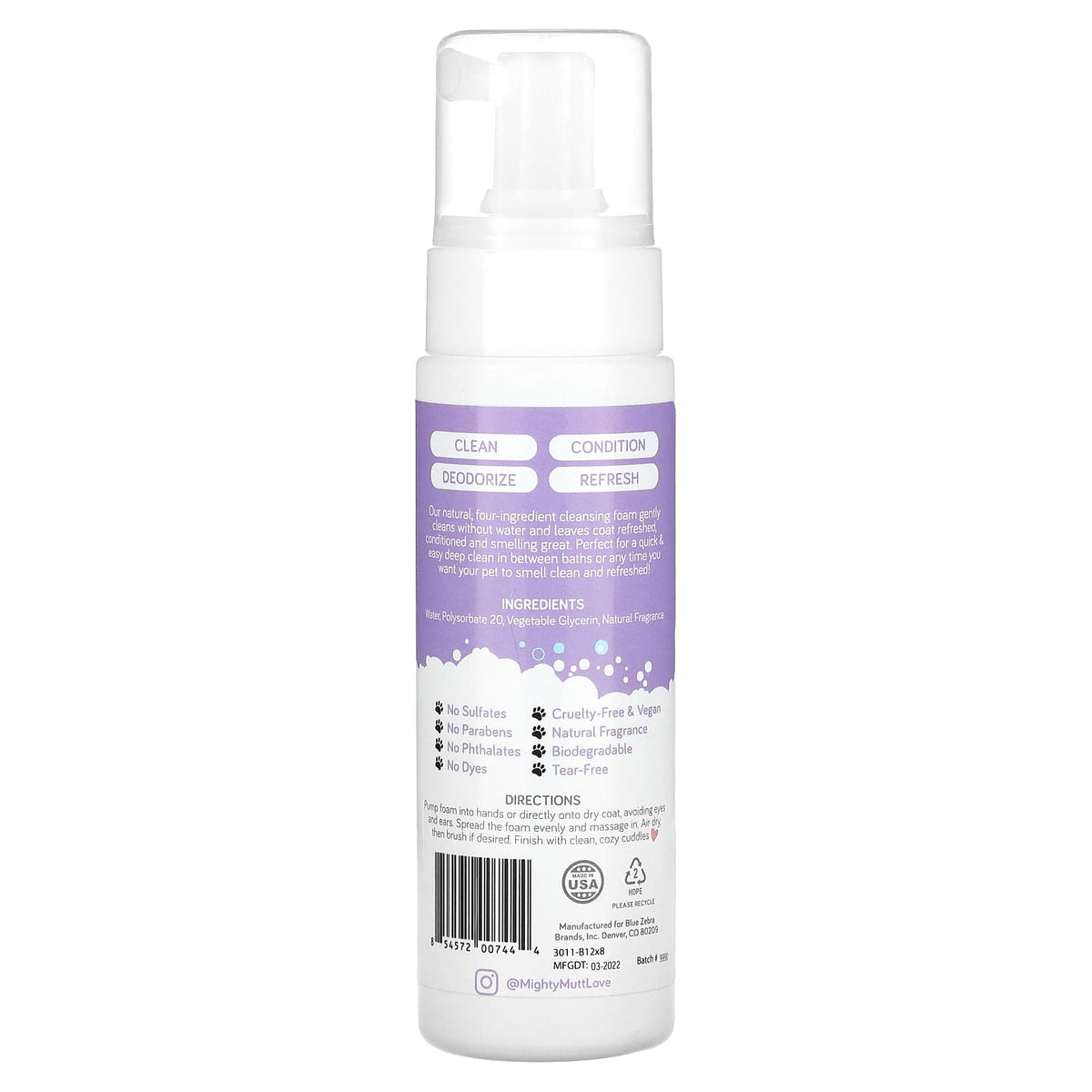 Mighty Mutt, Waterless Foam Shampoo, For Dogs, Spring Meadow, 8 fl oz (237 ml) - Image 2