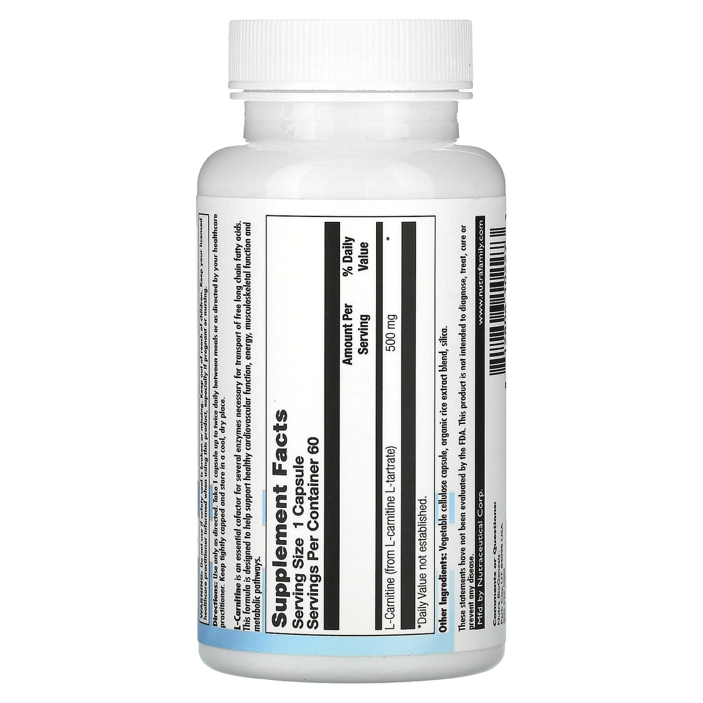 Nutra BioGenesis, L-Carnitine, 500 mg, 60 Capsules - Image 2