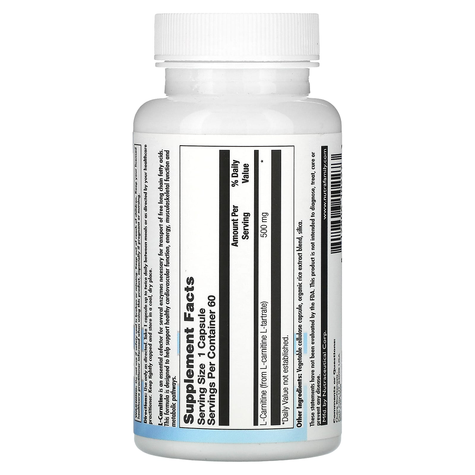 Nutra BioGenesis, L-Carnitine, 500 mg, 60 Capsules - Image 2