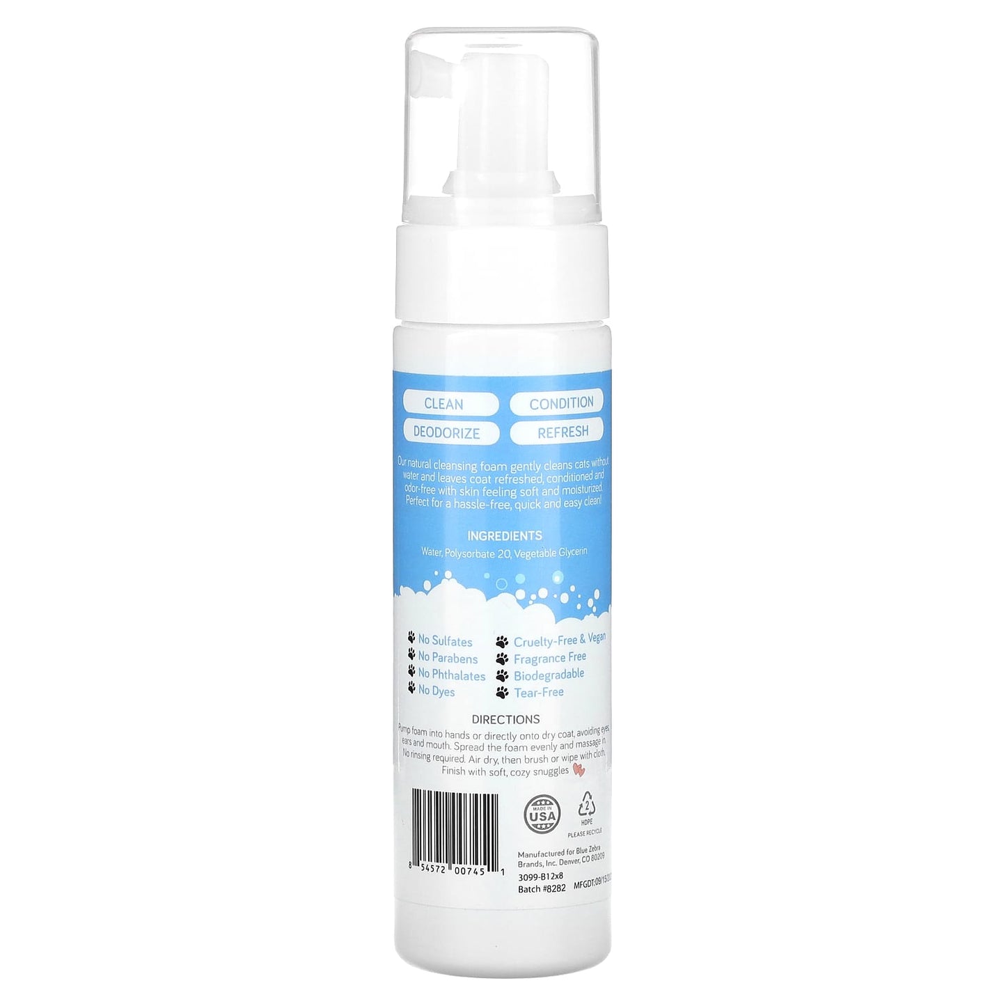 Mighty Mutt, Mighty Meow, Waterless Foam Shampoo, For Cats, Fragrance Free, 8 fl oz (237 ml) - Image 2