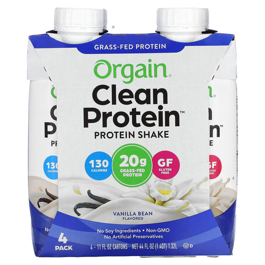 Orgain, Clean Protein Shake, Vanilla Bean, 4 Pack, 11 fl oz (330 ml) Each - Image 1