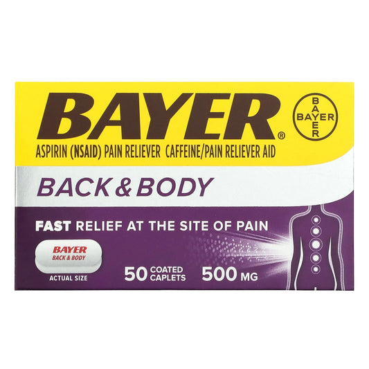 Bayer Back & Body Pain Reliever, 500mg, 50 Coated Caplets for Fast Relief - Image 1