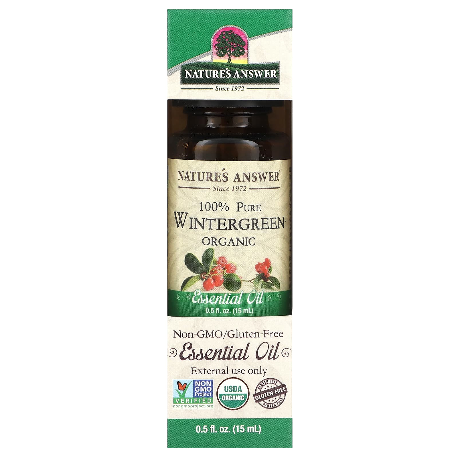 Nature's Answer, 100% Pure Organic Essential Oil, Wintergreen, 0.5 fl oz (15 ml) - Image 1