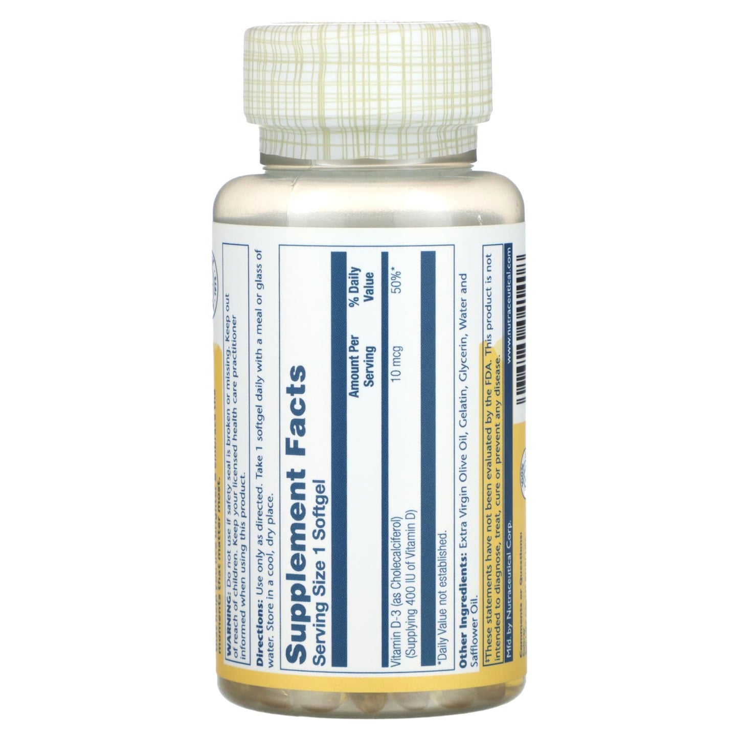 Solaray, Vitamin D-3, 10 mcg, 120 Softgels - Image 2