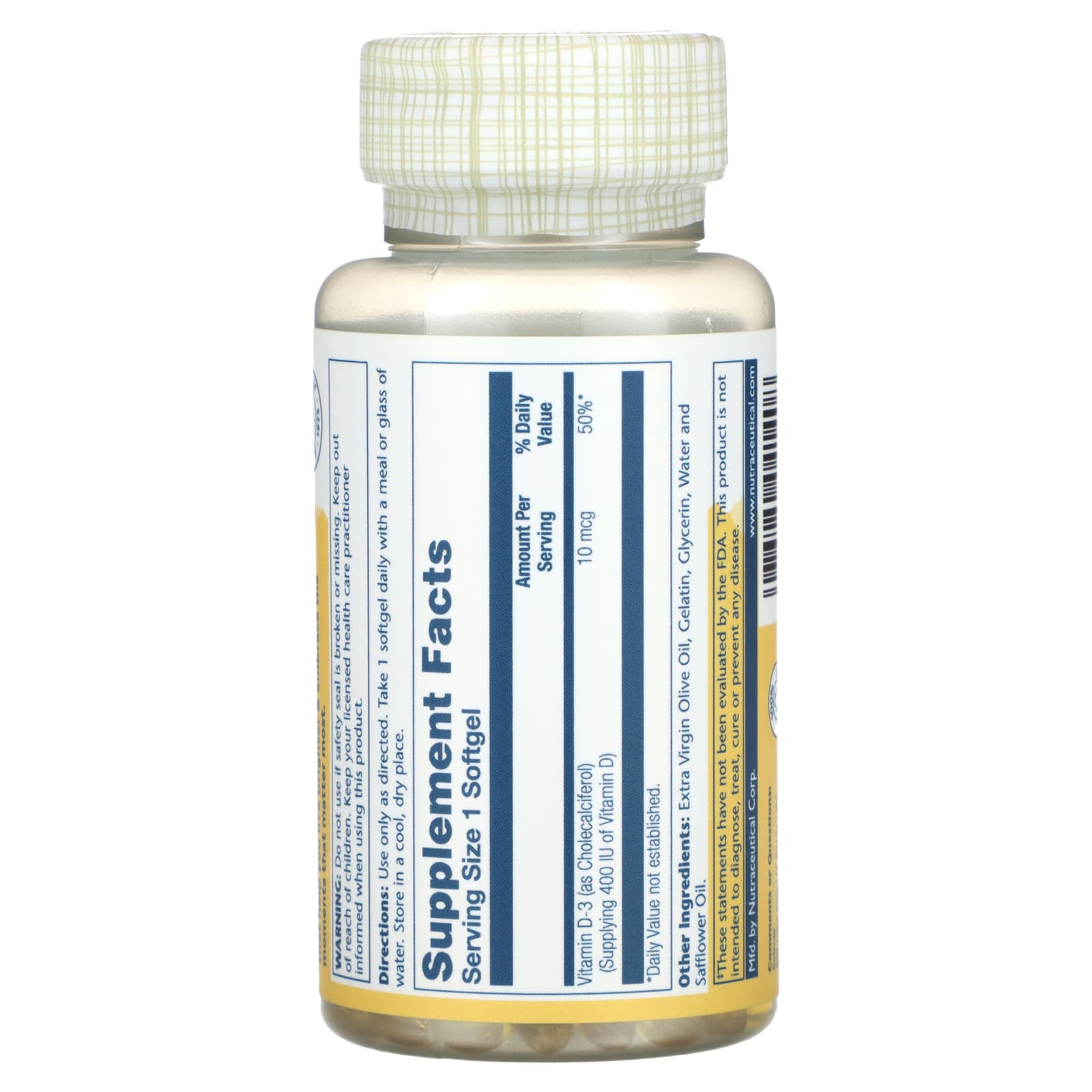 Solaray, Vitamin D-3, 10 mcg, 120 Softgels - Image 2