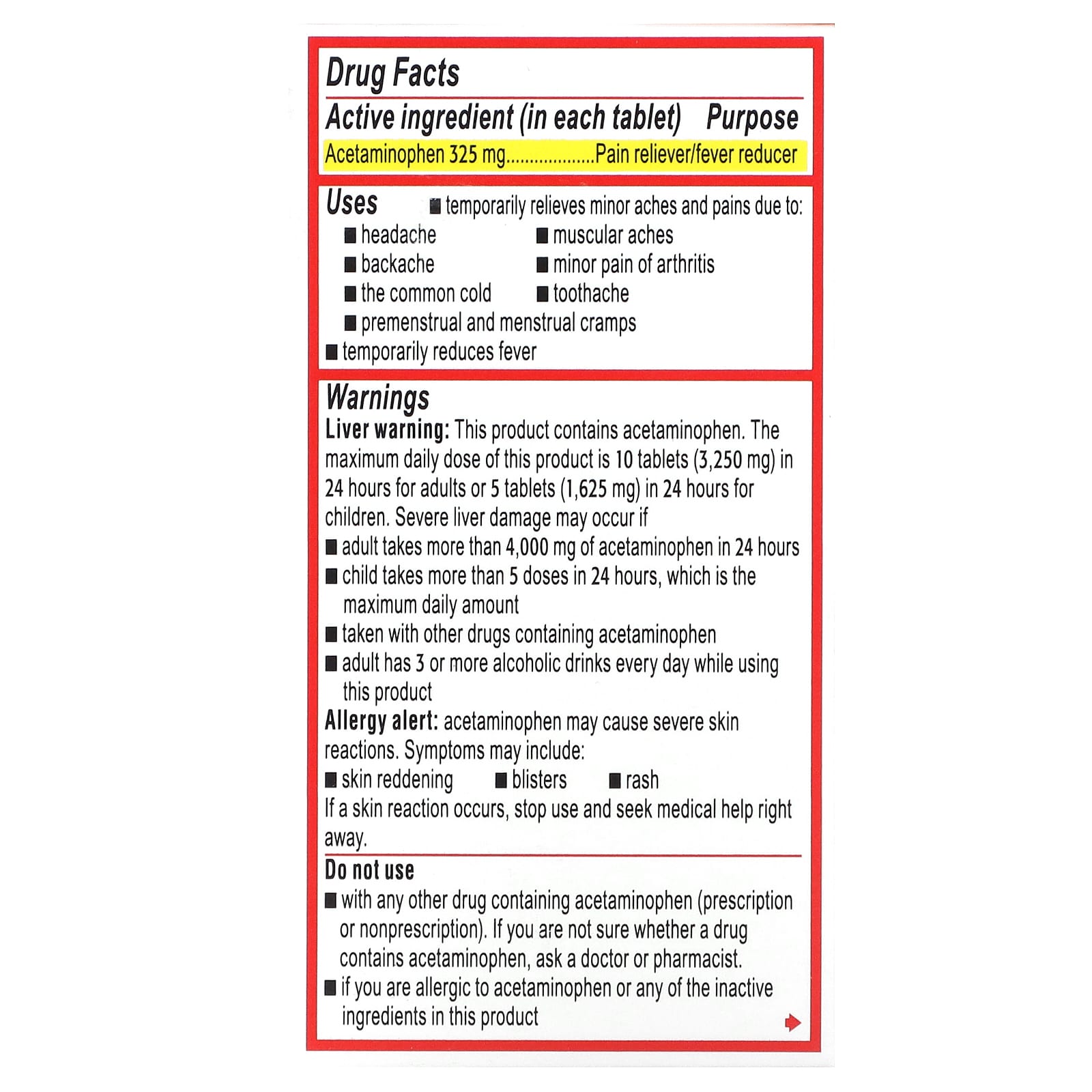Tylenol, Regular Strength, Acetaminophen Pain Reliever Fever Reducer for Adults, 325 mg, 100 Tablets - Image 2