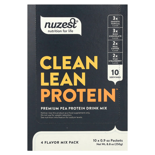 Nuzest, Clean Lean Protein, 4 Flavor Mix Pack, 10 Packets, 0.9 oz (25 g) Each - Image 1