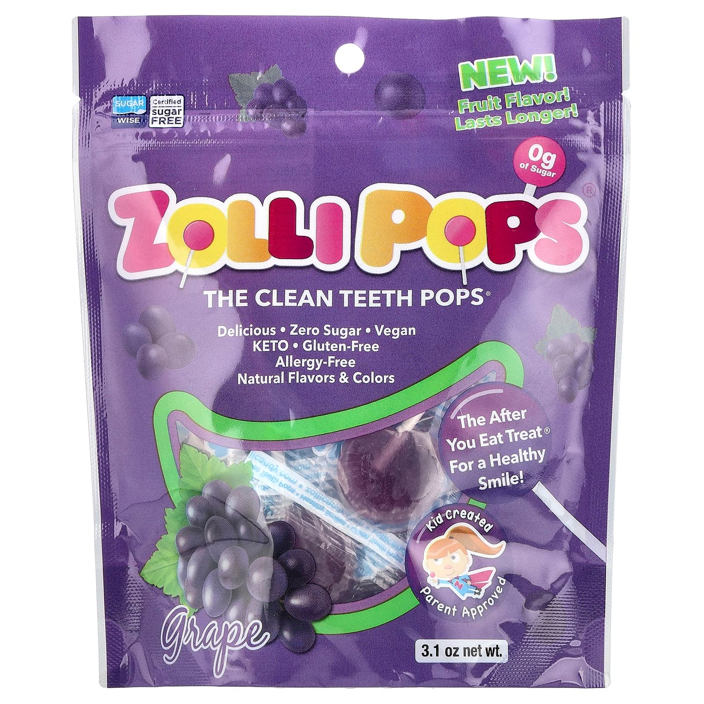 Zollipops, The Clean Teeth Pops®, Grape, 3.1 oz - Image 1