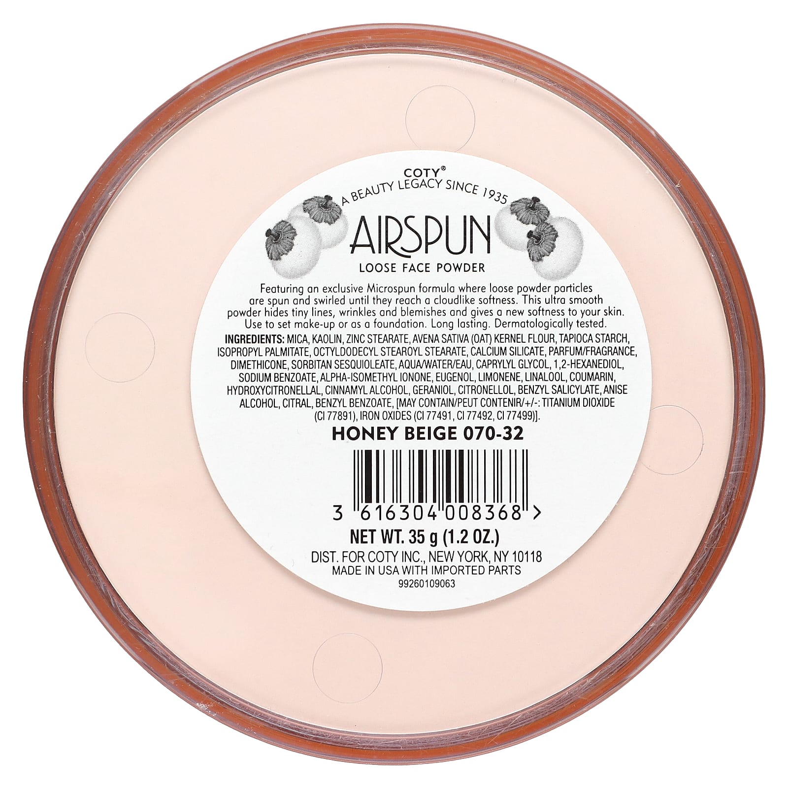 Airspun Talc-Free Loose Face Powder, Honey Beige 070-32, 1.2 oz - Image 2