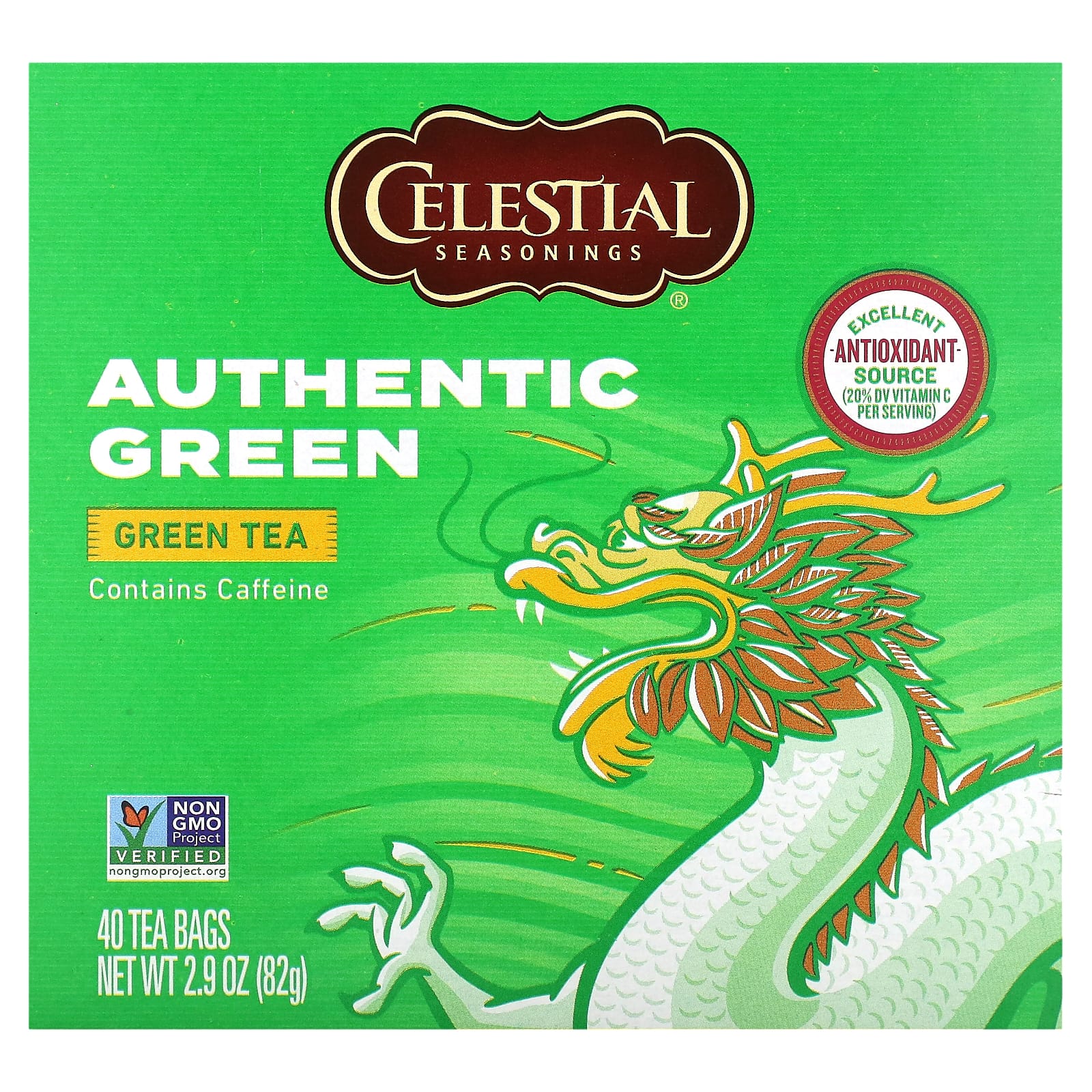 Celestial Seasonings Authentic Green Tea 40 Tea Bags 2.9 oz - Image 1