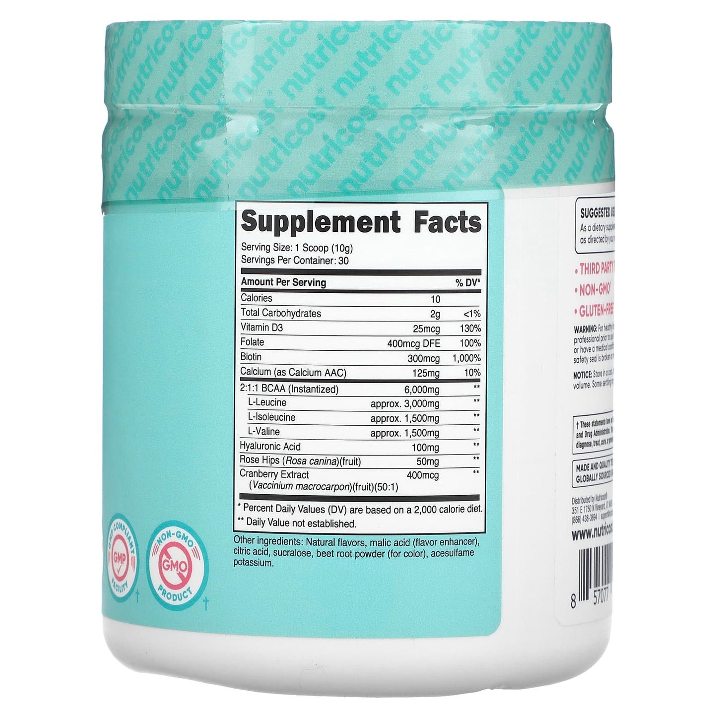 Nutricost, Women, BCAA With Hyaluronic Acid, Folate, Biotin, & Calcium , Watermelon, 10.2 oz (288 g) - Image 2