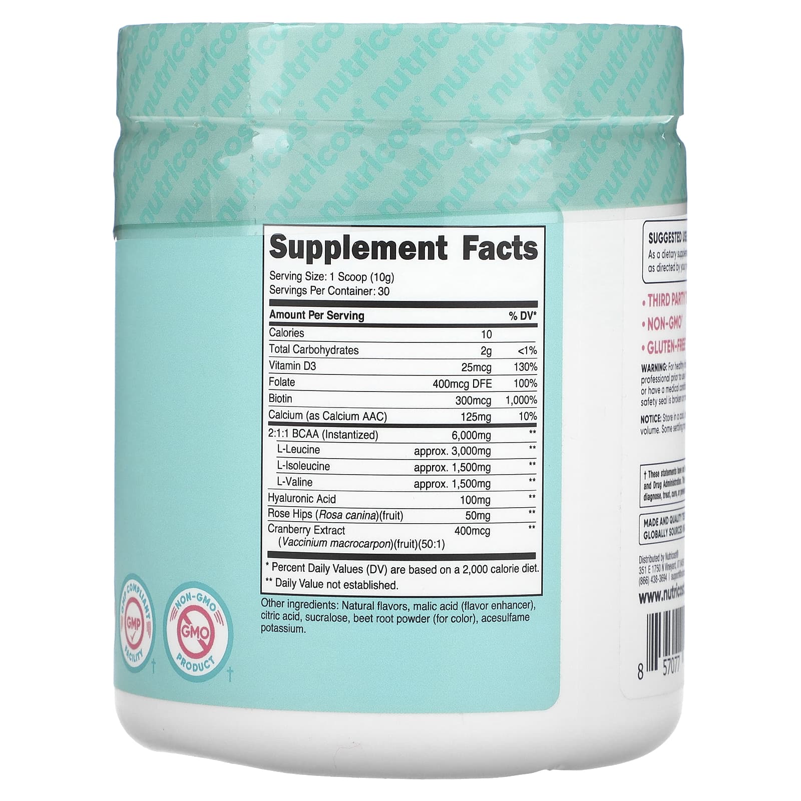 Nutricost, Women, BCAA With Hyaluronic Acid, Folate, Biotin, & Calcium , Watermelon, 10.2 oz (288 g) - Image 2