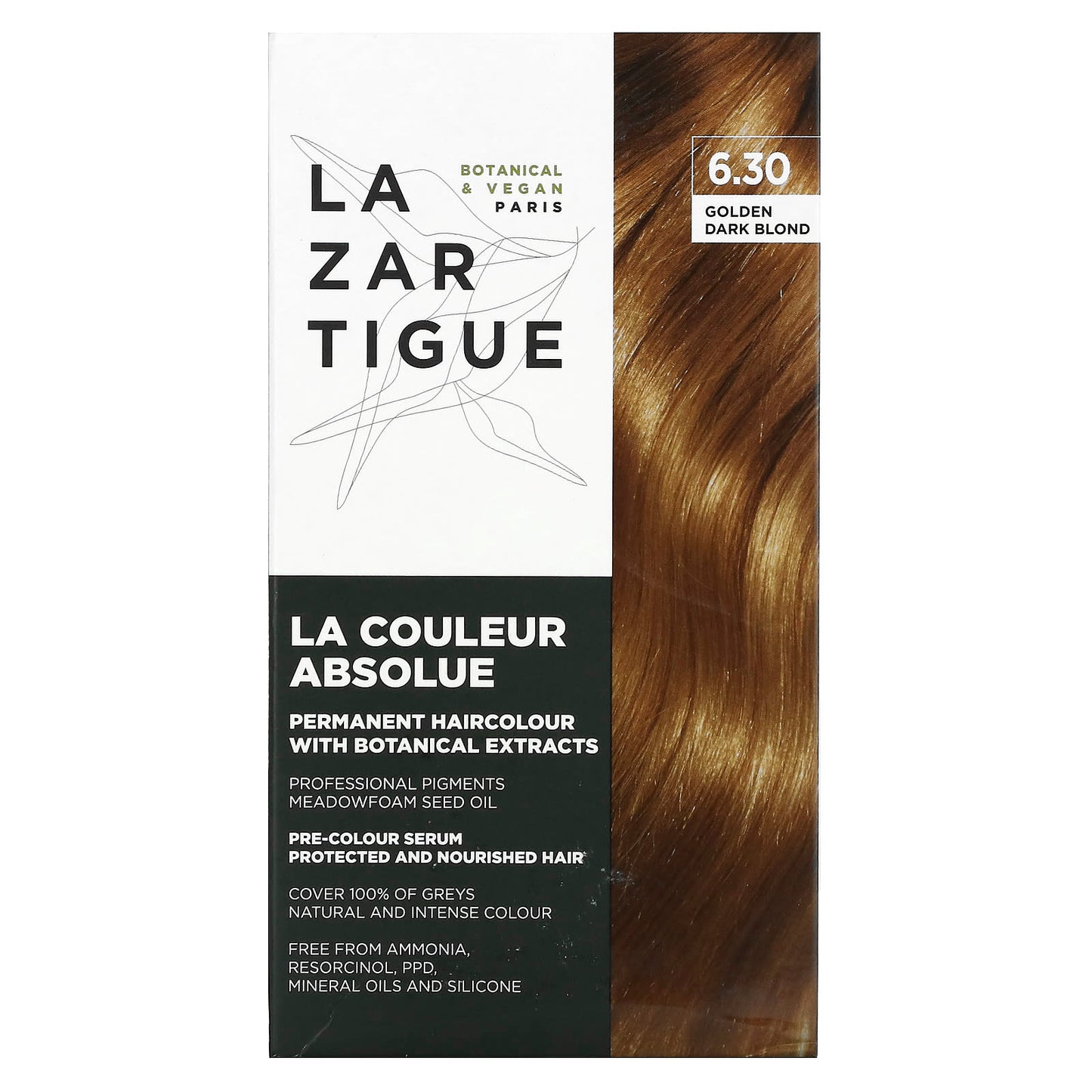 Lazartigue, Permanent Haircolor with Botanical Extracts, 6.30 Golden Dark Blond, 1 Application - Image 1