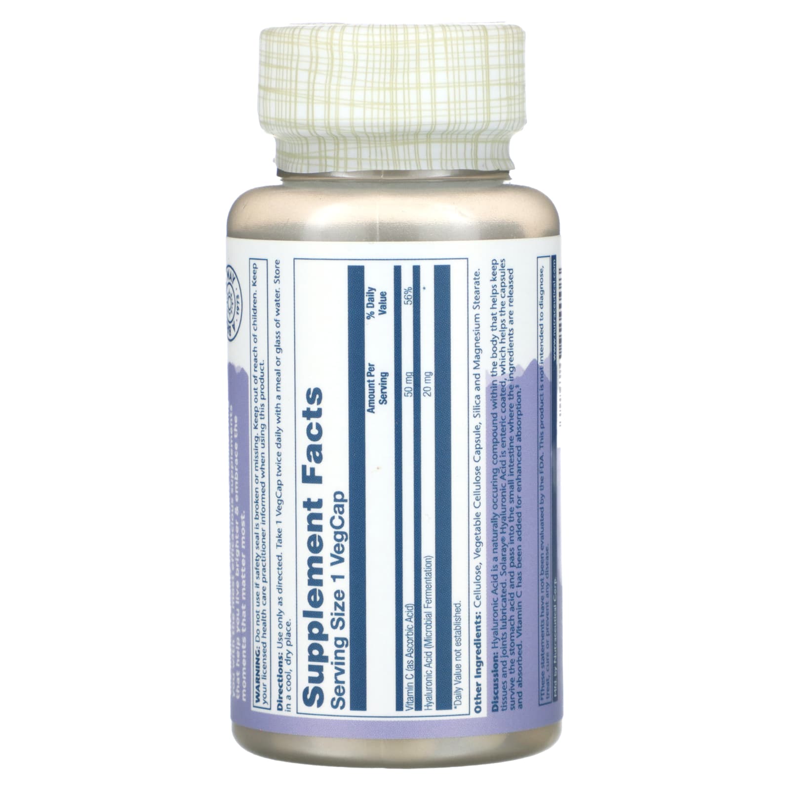 Solaray, Enteric-Coated Hyaluronic Acid, 20 mg, 30 VegCaps - Image 2