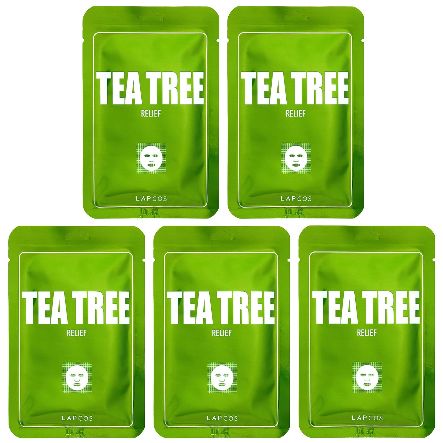 Lapcos, Tea Tree Relief Beauty Sheet Mask Set, 5 Sheets, 0.84 fl oz (25 ml) Each - Image 1