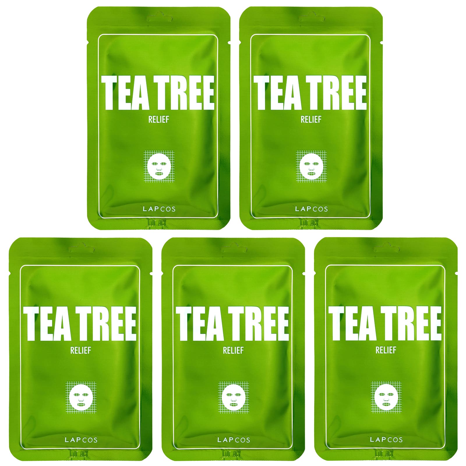Lapcos, Tea Tree Relief Beauty Sheet Mask Set, 5 Sheets, 0.84 fl oz (25 ml) Each - Image 1
