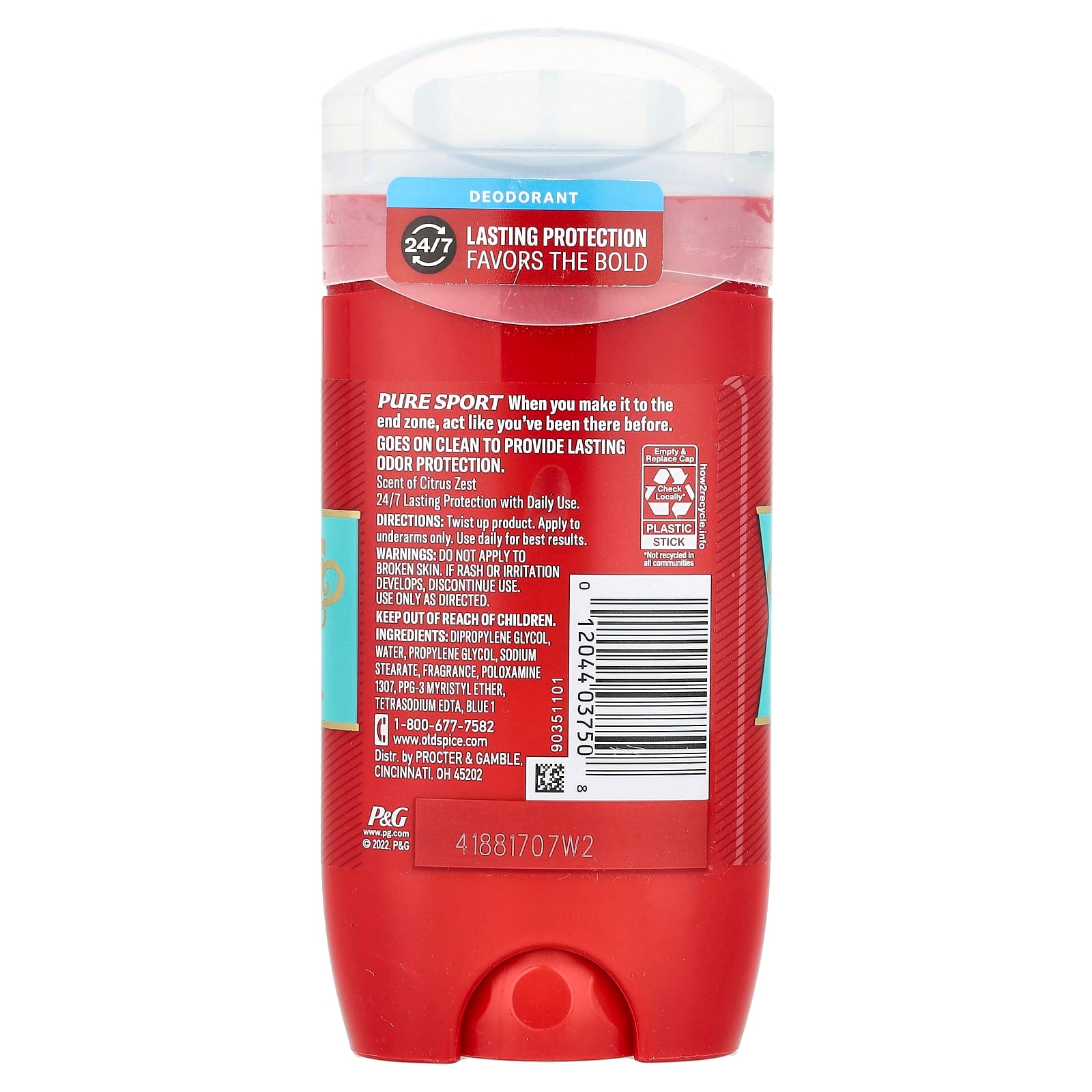 Old Spice, Pure Sport Deodorant, Citrus Zest, 3 oz (85 g) - Image 2