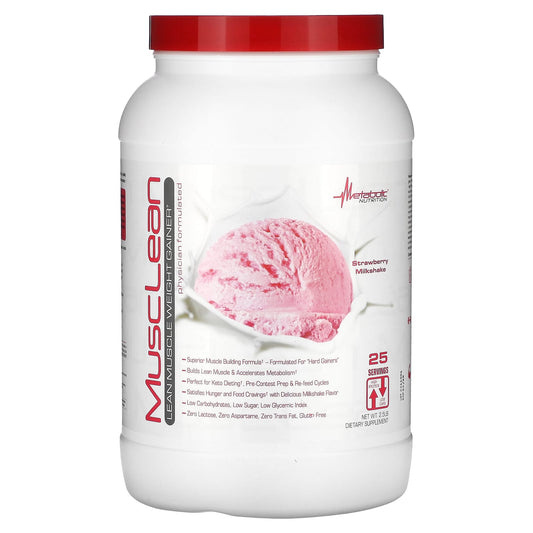 Metabolic Nutrition, MuscLean, Lean Muscle Weight Gainer, Strawberry Milkshake, 2.5 lb - Image 1