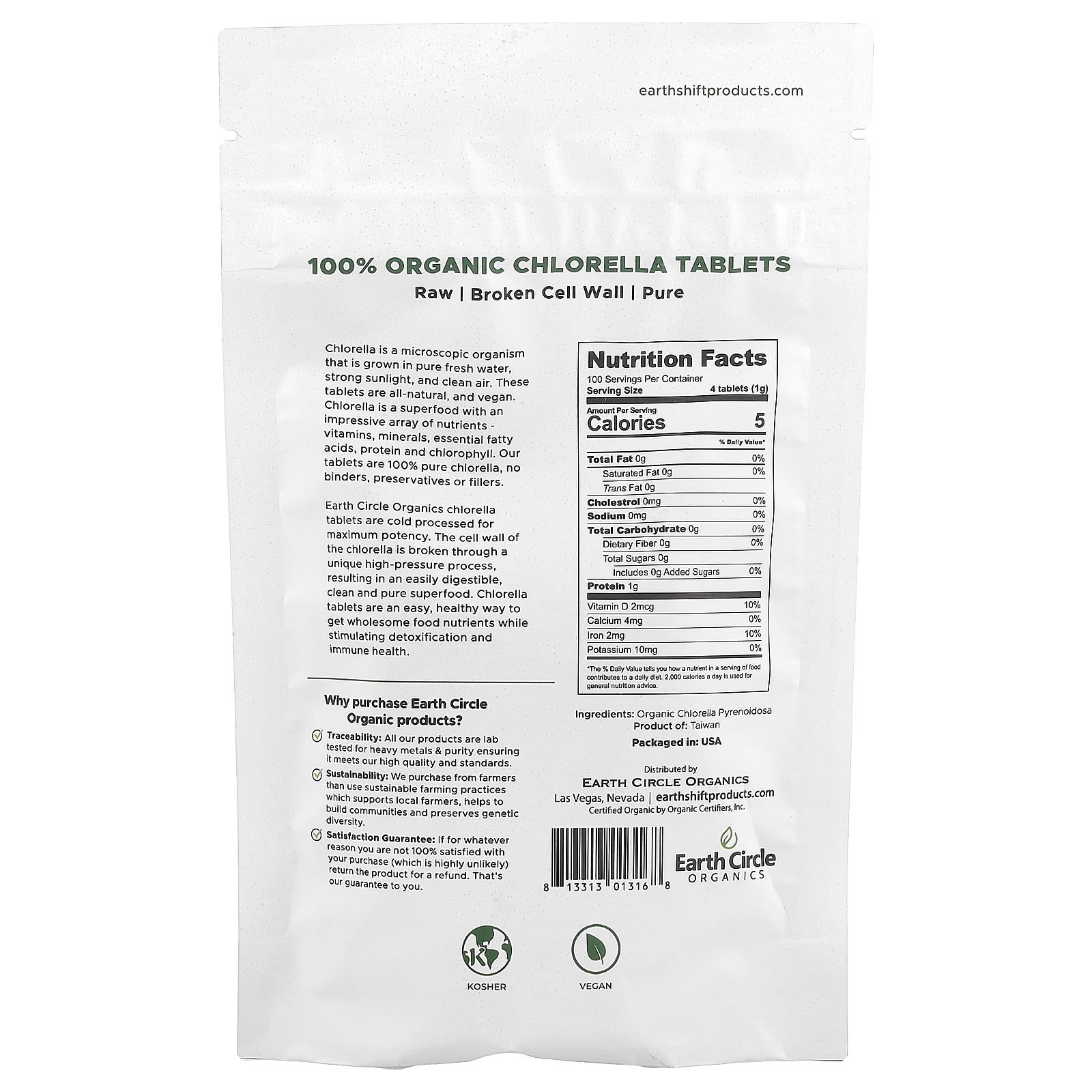 100% Organic Chlorella Tablets by Earth Circle Organics - 400 Tablets - Image 2