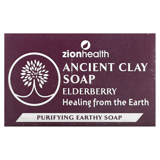 Zion Health, Ancient Clay Bar Soap, Elderberry, 6 oz (170 g) - Image 1