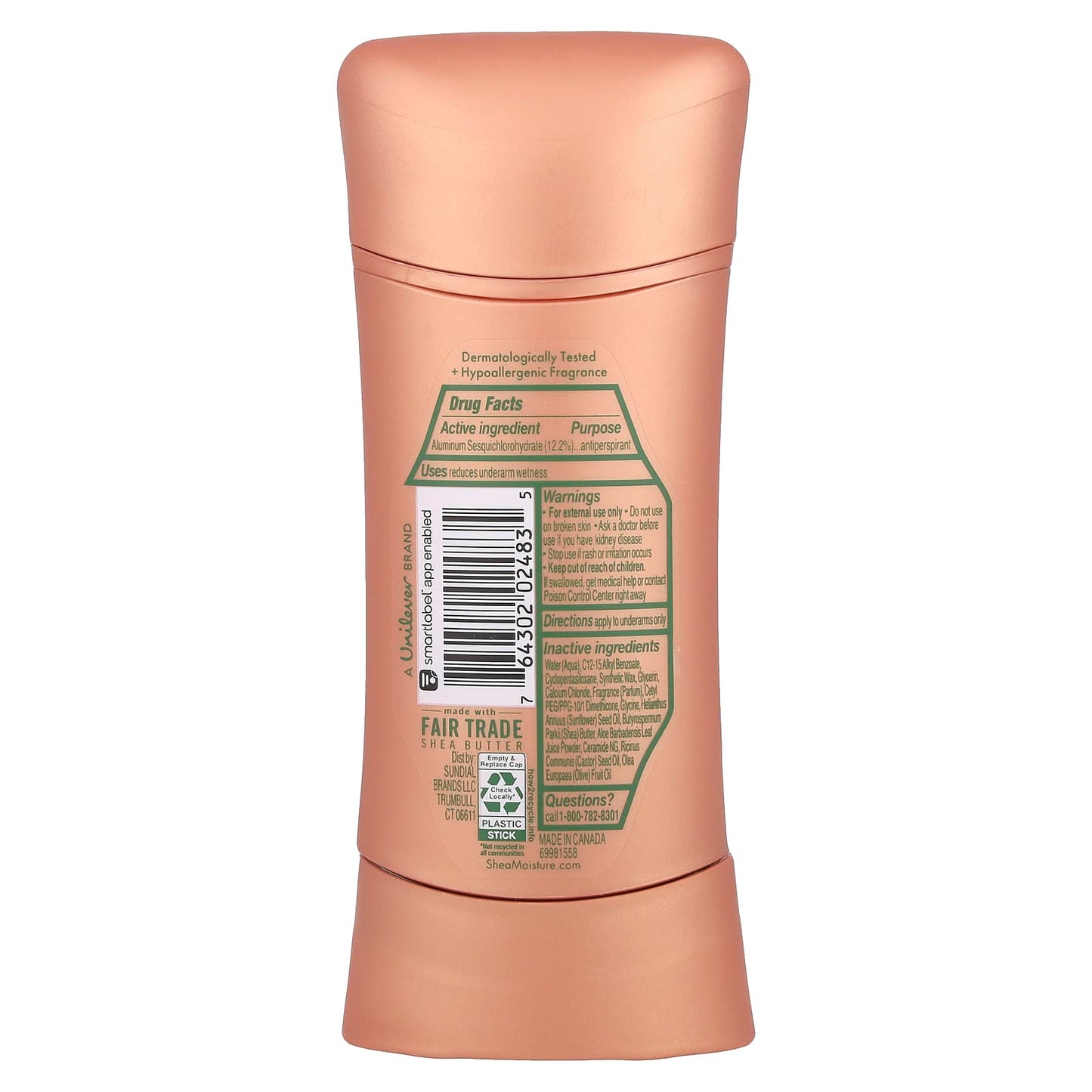 SheaMoisture, Antiperspirant Deodorant, Sensitive,Aloe Vera & Ceramides , 2.6 oz (74 g) - Image 2