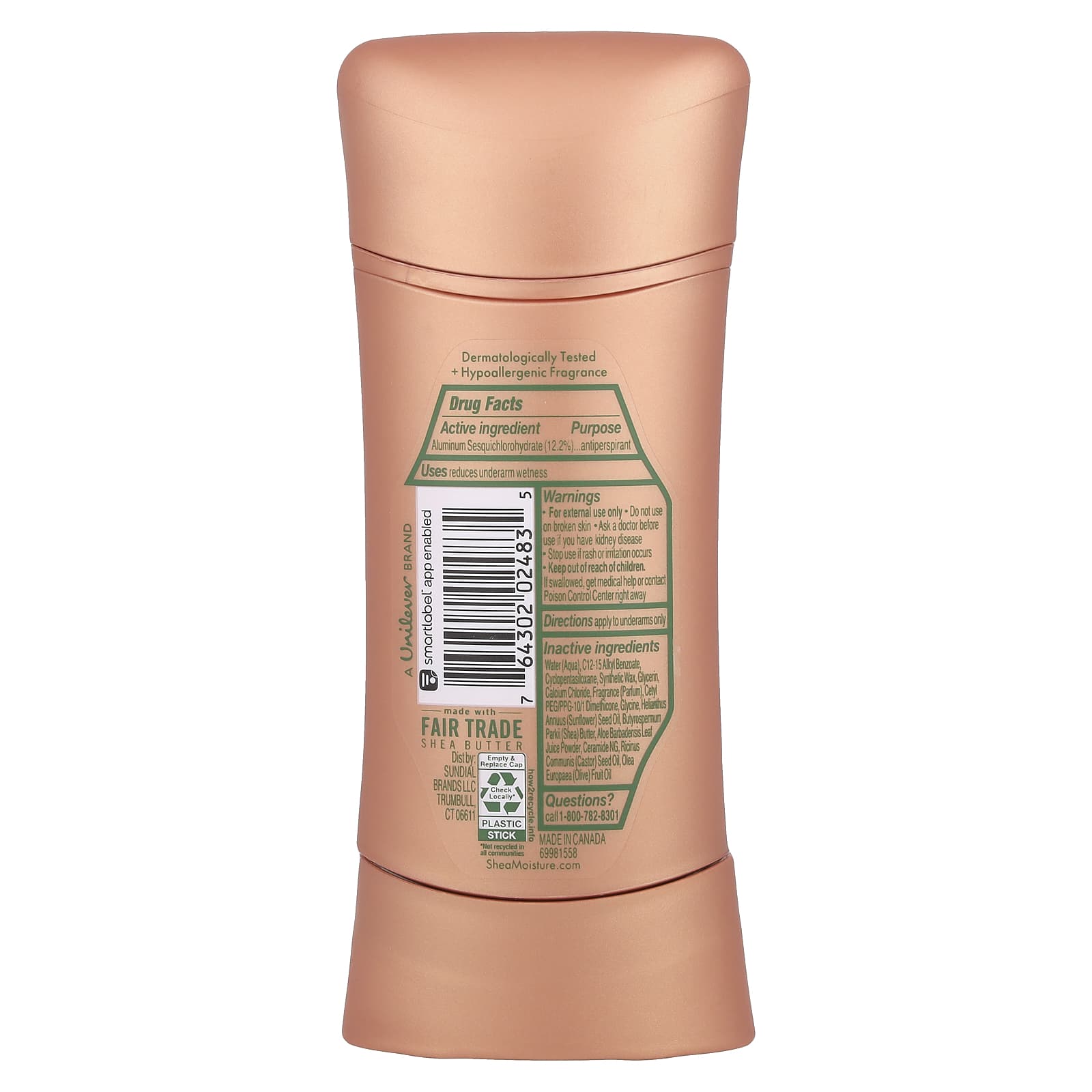 SheaMoisture, Antiperspirant Deodorant, Sensitive,Aloe Vera & Ceramides , 2.6 oz (74 g) - Image 2