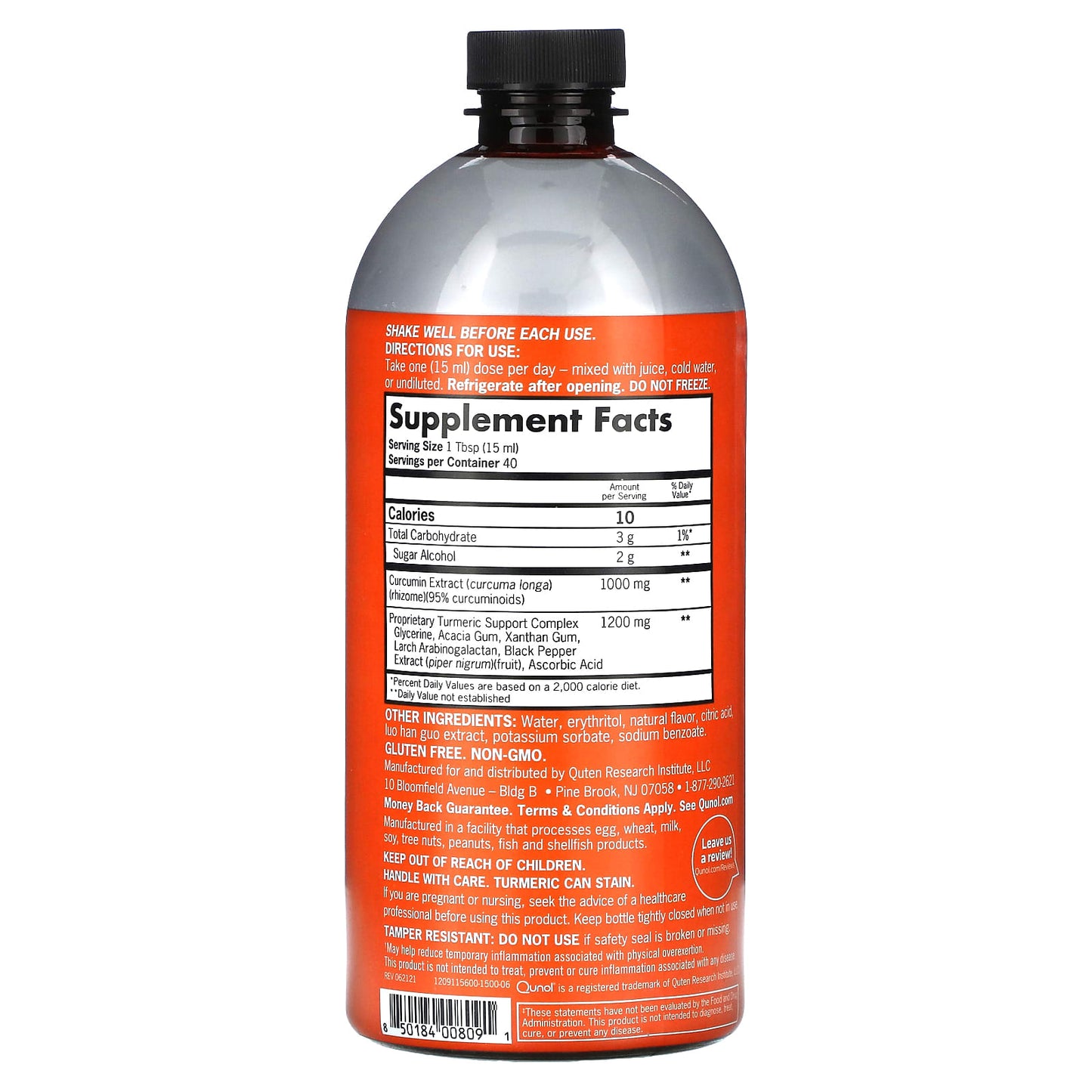 Qunol, Liquid Turmeric, Extra Strength, Tropical Orange, 1,000 mg, 20.3 fl oz (600 ml) - Image 2