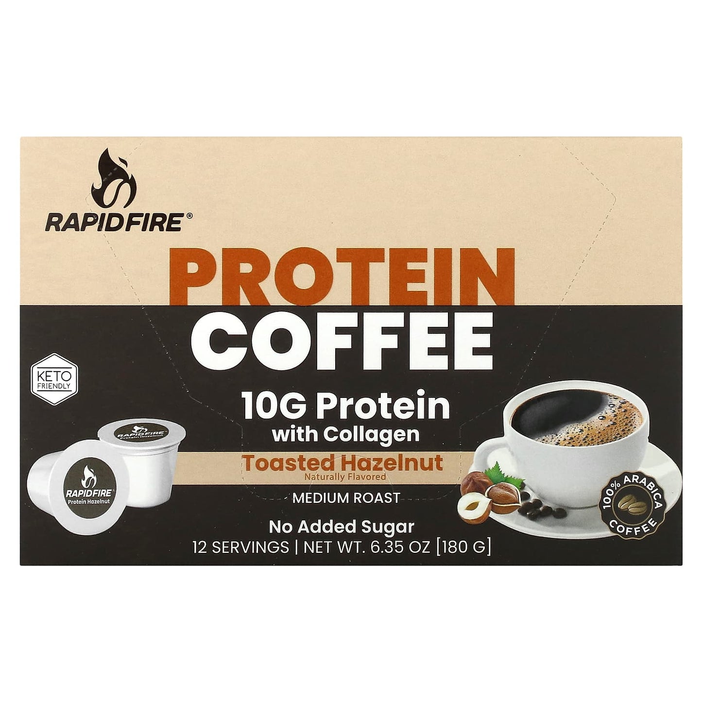 RAPIDFIRE, Protein Coffee Pod, Toasted Hazelnut, Medium Roast, 12 Pods, 6.35 oz (180 g) - Image 1