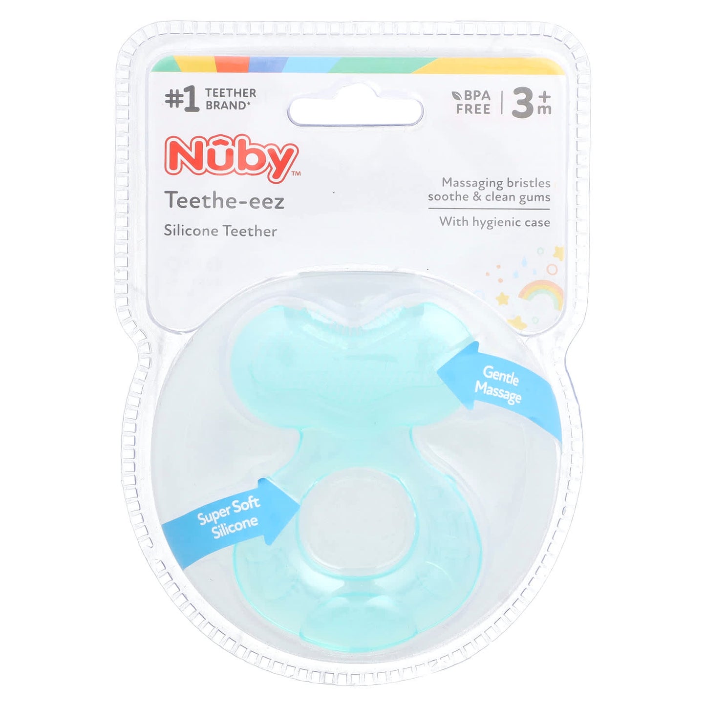 Nuby, Silicone Teether, Teethe-eez, 3+ Months, Aqua, 2 Piece Set - Image 1
