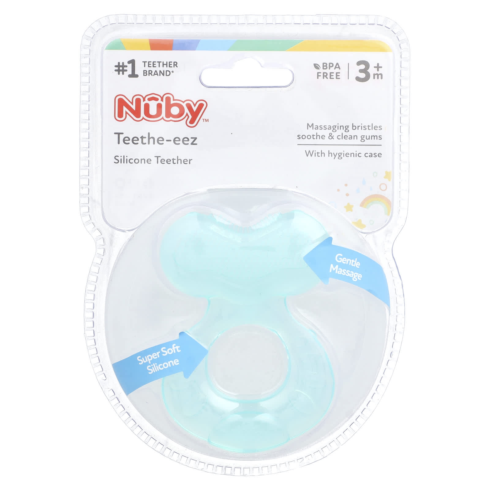 Nuby, Silicone Teether, Teethe-eez, 3+ Months, Aqua, 2 Piece Set - Image 1