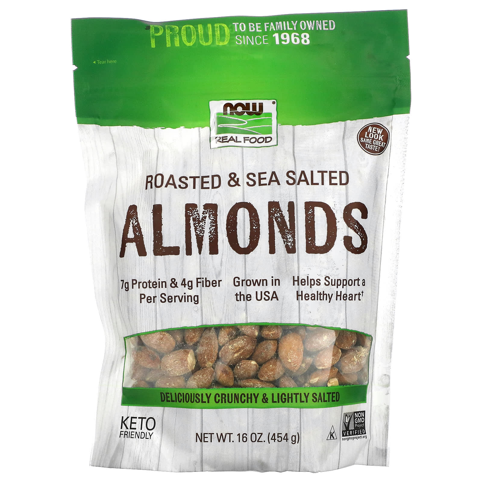 NOW Foods, Real Food, Roasted & Sea Salted Almonds, 16 oz (454 g) - Image 1