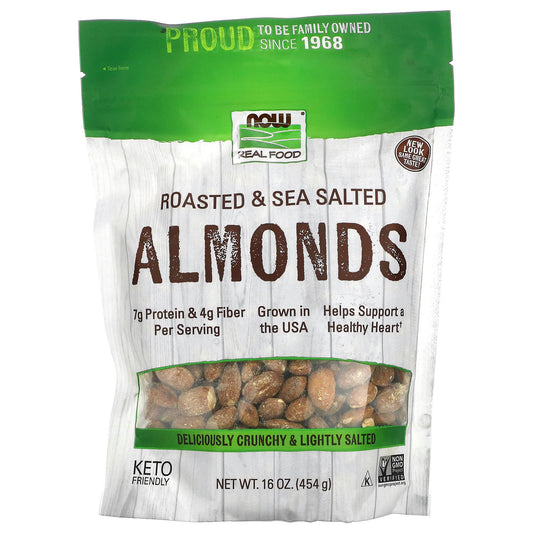 NOW Foods, Real Food, Roasted & Sea Salted Almonds, 16 oz (454 g) - Image 1