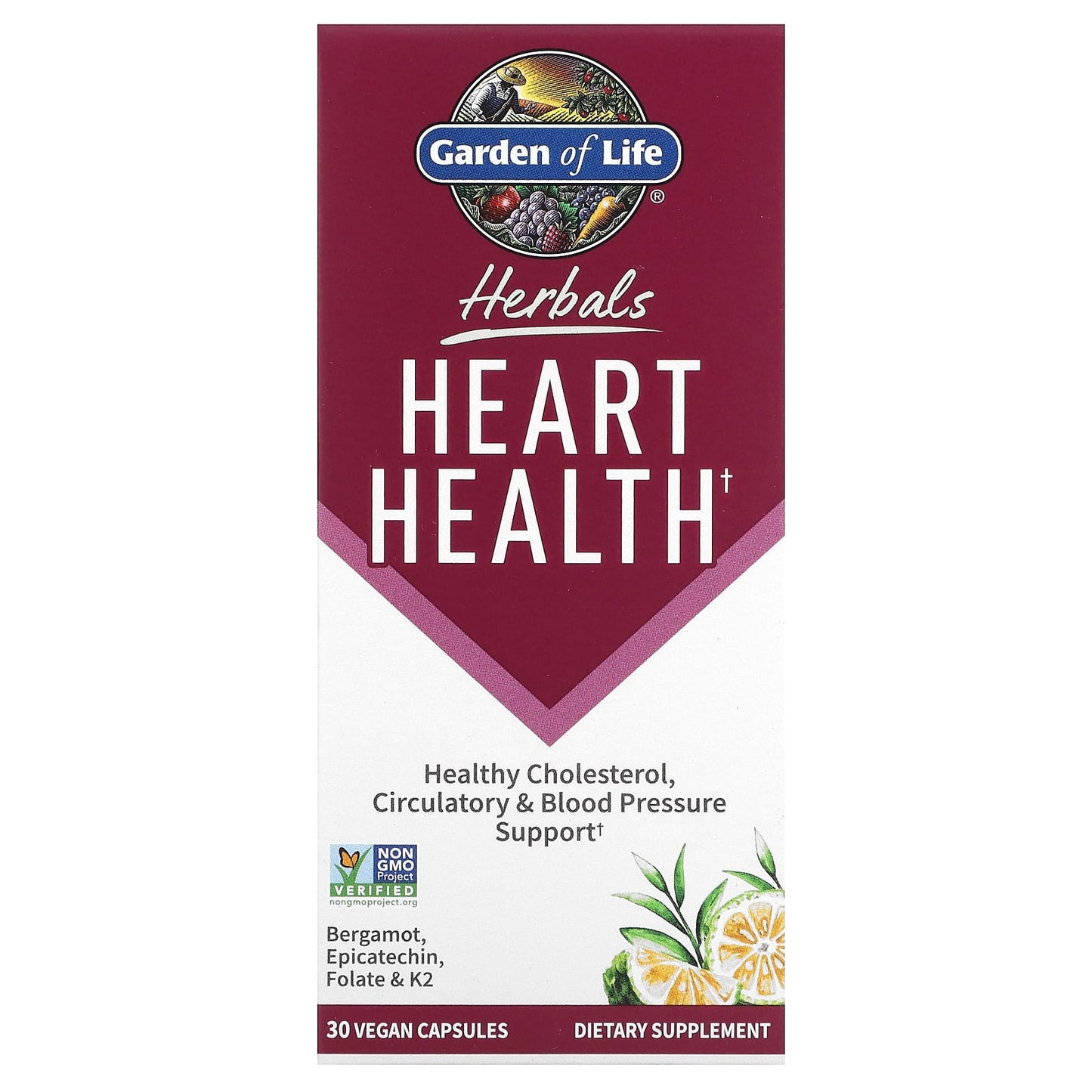 Garden of Life Heart Health Support with Sweet Citrus, 30 Vegan Capsules - Image 1